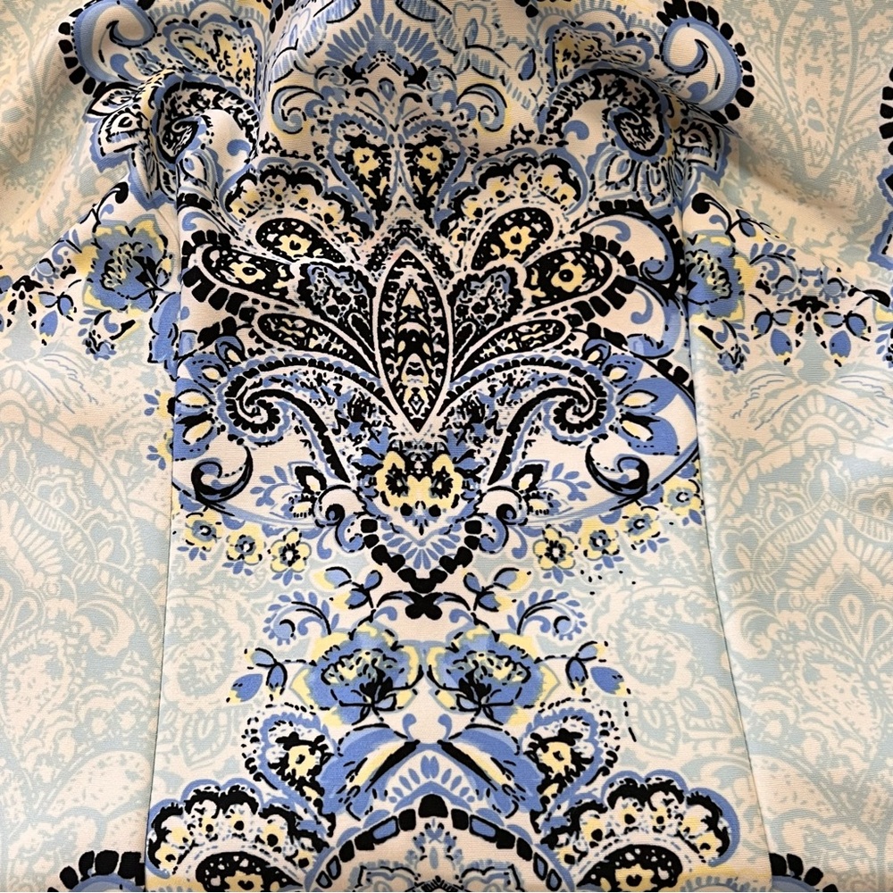 KARIN STEVENS sheath dress size 10 sleeveless white blue black - Picture 7 of 9